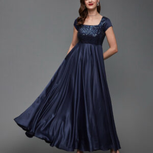 Women Fit and Flare Dark Blue Maxi/Full Length Dress