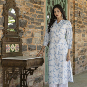 Women Printed Pure Cotton Straight Kurta  (Blue)
