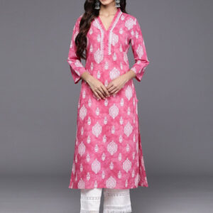Women Printed Viscose Rayon Straight Kurta  (Pink)