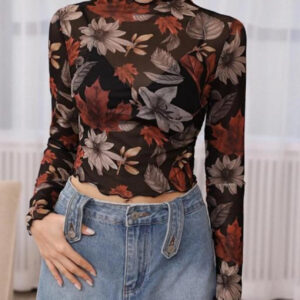 Mint Fancy Sleeve And Bottom Neck Transparent Floral Top