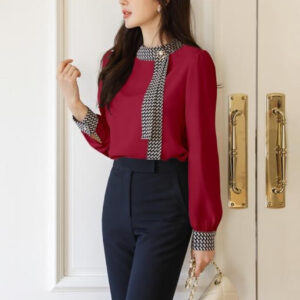 Stylish Women's Long Sleeve Top with Decorative Collar and Cuffs