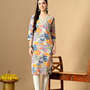 Women Embroidered Pure Cotton Straight Kurta (multicolour)