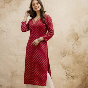 Women Embroidered Viscose Rayon Straight Kurta  (Red)