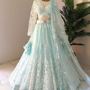 Light Blue Digitial Printed Embroidery Lehenga