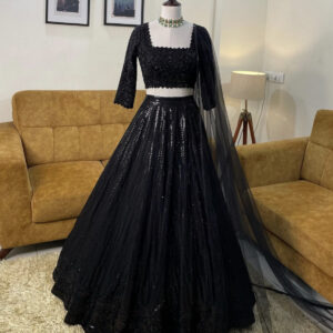 Black Georgette Digital Printed Embroidery Lehenga Choli