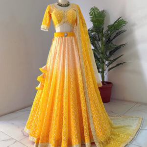 Light Yellow Embroidered Designer Lehenga
