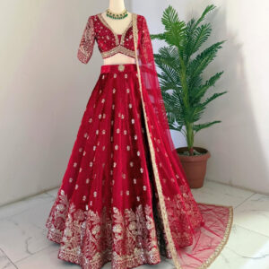 Red Embroidered Designer Lehenga